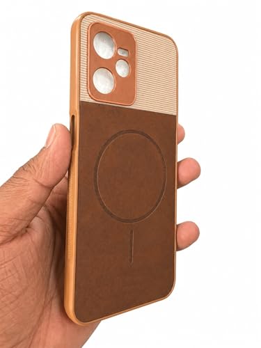 Image of Bintage Mac Safe Design Hard Slim Back Case | Soft Border Camera Protect | Dual PU Leather Finish Back Cover Compatible for Realme C35 4G - White & Brown