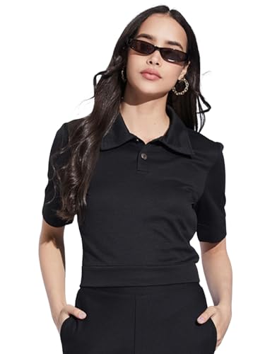Image of Selvia Women's Textured Lycra Solid T-Shirt