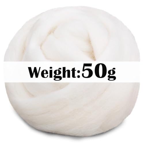 Image of Mayboos 1.76oz Original White Natural Wool Roving, Needle Felting Wool | Wool for Needle Felting for Wet /Dry Felting Handcrafts and Spinning Felting Supplies