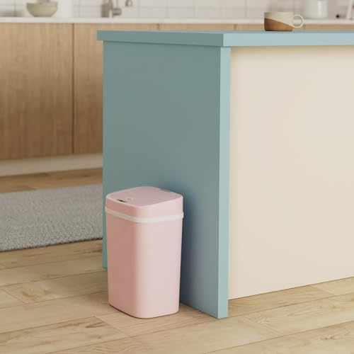 Image of Ninestars 3 Gallon Automatic Trash Can, 12L Touchless Motion Sensor Bathroom or Bedroom Garbage Can with Odor-Sealing Lid, Impact-Resistant ABS Plastic, Pink