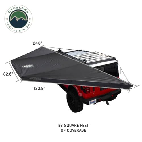 Overland Vehicle Systems XD Nomadic 180 Awning with Built in LED Lighting | Black Out Body and Trim | Includes Black Travel Bag