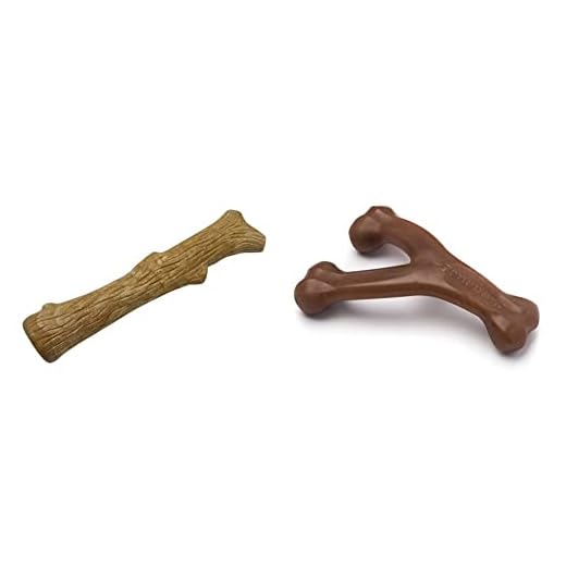 Petstages Dogwood Wood Alternative Dog Chew Toy, Medium and Benebone Wishbone Durable Dog Chew Toy for Aggressive Chewers, Real Peanut, Made in USA, Medium