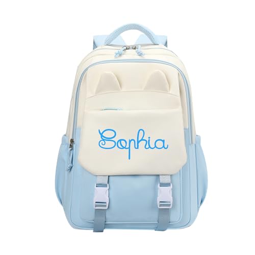 Pekdi Personalized Backpack with Embroidered Name Cute Ears Aesthetic Backpack Monogram Book Bag Lightweight Japanese Style Daypack Casual Travel Bag for Sports Dance Gym