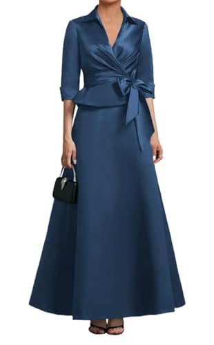 Robe mère de la mariée 2 pièces en satin avec manches 3/4 col V pour soirée ZMAH362