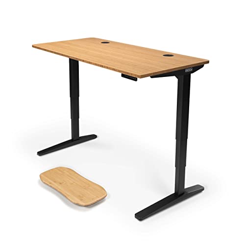 Uplift Desk Bamboo (60 x 30 inch) Standing Desk 2-Leg V2 Adjustable Stand Up C-Frame (Black), Advanced Keypad, Wire Grommets, Wire Tray, Rocker Board