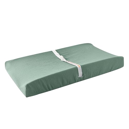 Image of TADO MUSLIN Changing Pad Cover for Baby Girls Boys - 100% Organic Cotton Muslin Changing Pad Sheets with Secure 360 Elastic Fit, Ultra-Soft for Delicate Skin, 2 Pack