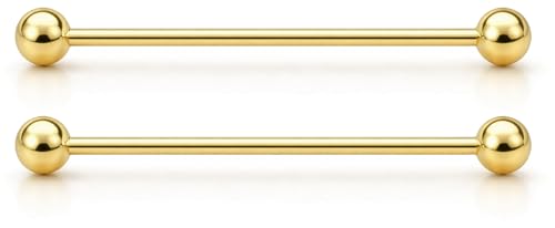 Gold Industrial Piercing Jewelry 14g Straight Barbell - 14K Plated Industrial Piercing Jewelry Gold Bar 35mm Long Scaffold Earrings - 14 Gauge Surgical Steel Scaffold Long Bar Piercing Jewelry For Women Men
