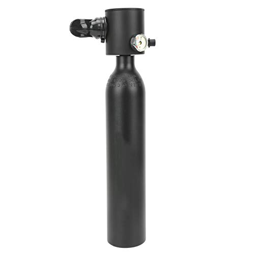 Yctze Cilindro de Oxígeno para Buceo Submarino de 500ML con Indicador Luminoso para Uso de Emergencia de Snorkel, Verde Fluorescente Compacto (Negro Mate)