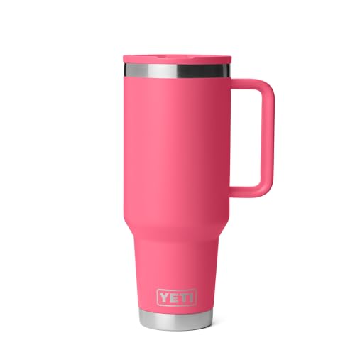 Image of YETI Rambler 40 oz Travel Mug with Flip Straw Lid - Stainless Steel, Vacuum Insulated, Leakproof, Cup Holder Friendly, Tropical Pink