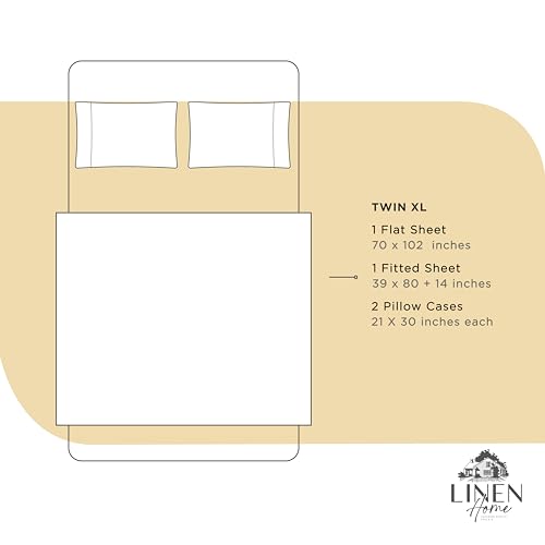 Image of Linen Home 100% Cotton Percale Sheets Twin XL Size, Ivory, Deep Pocket, 3 Pieces Set - 1 Flat, 1 Deep Pocket Fitted Sheet and 1 Pillowcase, Crisp Cool and Strong Bed Linen