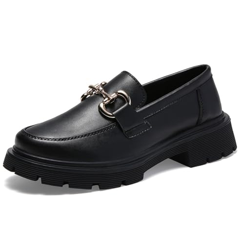 Women Chunky Platform Loafers Comfy Slip-On Penny Loafers Dressy Shoes Work School Party with Buckle (Cream Color,7)