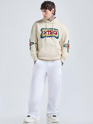 Image of Bewakoof Heavy Duty 1.0 Men's Embroidered Oversized Fit Full Sleeve Hooded Cotton Poly Hoodies