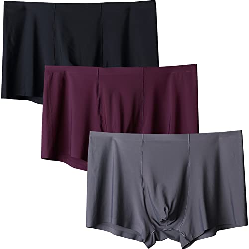 Seamless Underwear No Show Men Short Leg Boxer Briefs Silk Smooth Soft Touch Underpant 3 Pack
