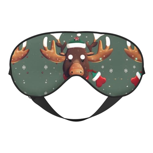 おもしろクリスマスムースヘッドプリントソフトブラックアウトアイマスク、トラベルアイマスク、サイドスリーパーアイカバー、スリープアイマスク 男女兼用