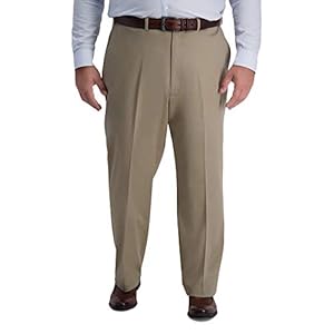Haggar Men’s Iron Free Premium Khaki Classic Fit Flat Front Expandable Waist Casual Pant (Regular and Big & Tall Sizes)