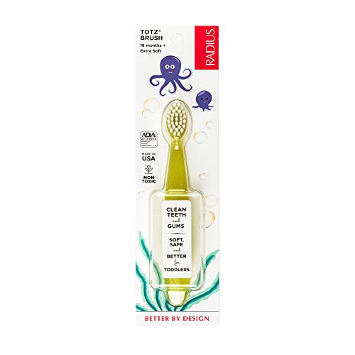 Radius Totz Toothbrush Extra Soft Brush BPA Free & ADA Accepted Designed for Delicate Teeth & Gums for Children 18 Months & Up - Yellow Sparkle - Pack of 1