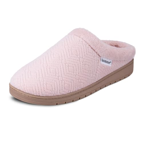 isotoner Women's Indoor/Outdoor Slip-on Diamond Microterry Gemma Clog Slippers with Memory Foam Comfort, Evening Sand, 7.5-8