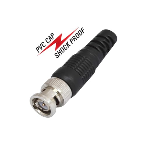 Image of MX BNC Male Connector - Pack of 100 Coaxial Cable Adapters with PVC Caps, Shock-Proof, for CCTV, Video, RF, and Test Equipment, 50Ω /75Ω Compatible