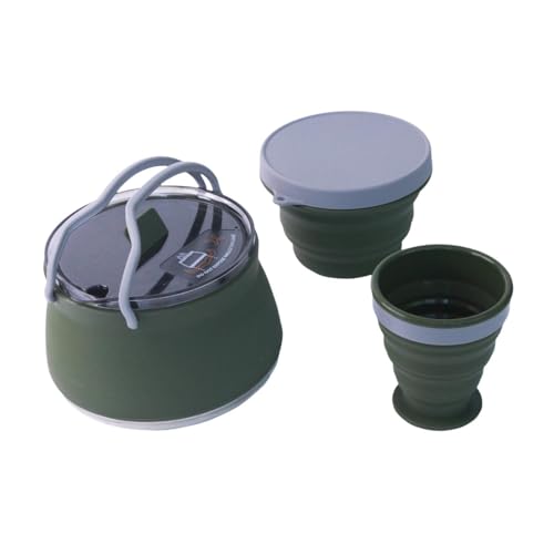 FytStycale Folding Camping Kettle Silicone Kettle Foldable Small Coffee Pot Tea Pot for Backpacking Hiking Fishing Traveling Picnic, Green