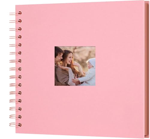 AIOR 手作りアルバム 台紙 フォトアルバム 写真ウィンドウ付きスクラップブックアルバム 250 GSM厚紙 20枚40ページ 17.5CMx17.5CM 思い出帳 DIY 写真集 卒業記念集 赤ちゃん写真集 結婚記念 誕生日 プレゼント(ピンク)