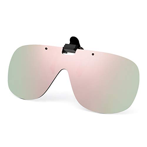 Image of JM Polarized Clip on Sunglasses Frameless Flip Up One Piece Shield Lens for Prescription Glasses