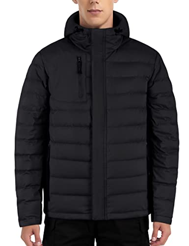 Image of Lesmart Men Down Jacket Puffer Winter Jacket with Hooded Packable Lightweight Windproof Insulated Warm Coat
