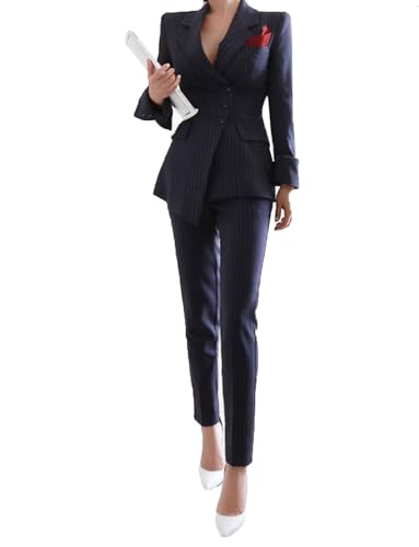 Veste et pantalon costume rayé femme ensemble formel pour uniforme de travail