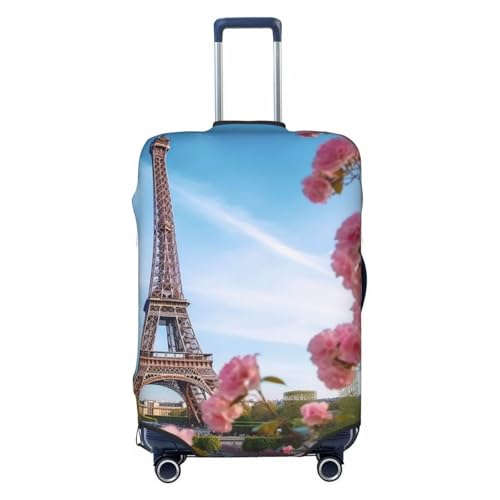 Paris Eiffel Tower With Flowers Luggage Cover Stretch Washable Suitcase Protector Suitcase Cover Anti-Scratch Luggage Sleeve Elastic Suitcase Case Protector Baggage Cover Fits 18-32 Inch