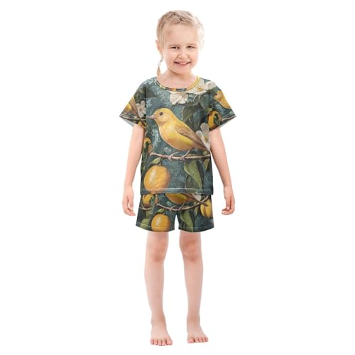 ALAZA Vintage Lemons Flowers Bird Pajama Set Short Sleeve Sleepwear Soft Lounge Nightwear3