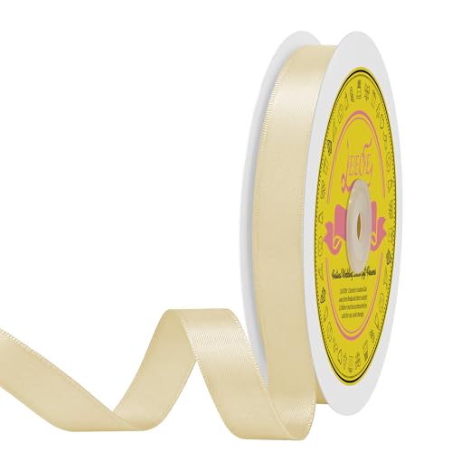 Image of Double Face Cream Satin Ribbon 5 /8 inch X 50 Yards Polyester Cream Ribbon for Gift Wrapping Very Suitable for Weddings Party Invitation Decorations and More