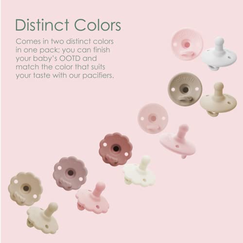 Image of Ali+Oli Pacifier for Baby (2-pk) Set Daisy Flower Scallop (Blush-Pink) Concaved Shield Newborn Pacifiers, BPA-Free Silicone Baby Pacifier Set, Baby Binkies, Chupones para Bebes