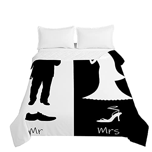 Oduo Colcha de Verano Cubrecama Edredón Acolchada Suave y Multiuso - 3D Blanco Negro Colcha Bouti Microfibra Lavable para Cama de Infantil Individual Matrimonio (Amante,100x150cm)