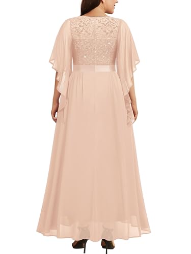 Image of Miusol Women's Plus Size Sequin Lace with Ruffle Cape Cloak Sleeves Elegant Evening Gown Wedding Guest Maxi Dress