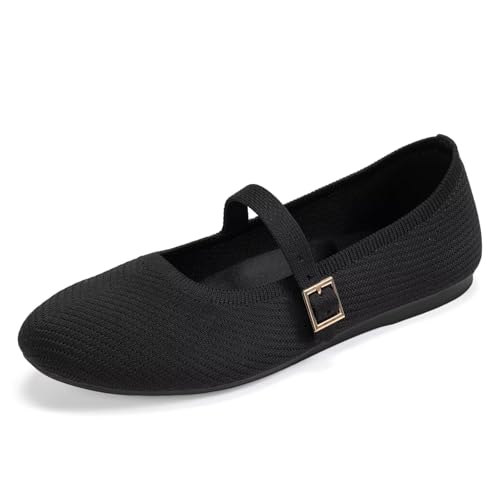 Image of Frank Mully Women's Mary Jane Flats Comfortable Dressy Ballet Flats Casual Round Toe Slip On Washable Knitted Fabric Office Work Woman Shoes