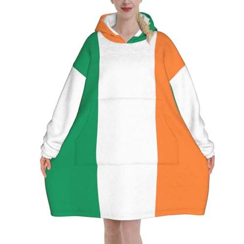 Couverture à capuche drapeau irlandais en flanelle épaisse avec manches