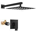 Airuida Shower Faucet Set Bathroom Rain Shower System SUS304 Stainless Steel Single Handle With Male Threads Rough-in Valve Shower Trim Kit 12 Inch Wall Mount Shower Head Matte Black