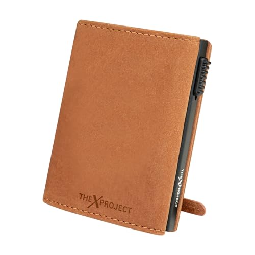 Image of The X Project Vaulton Trifold Wallet | Premium Genuine Leather | Aluminium Cardholder | Side Slide Pop-Up Card Ejector | Carry Up to 6 Cards and 1 Slot for Carrying Cash & Folded Bills (Tan)