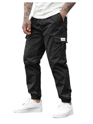 OYOANGLE Men's Cargo Jogger Pants Drawstring Waist Flap Pocket Tapered Outdoor Pants