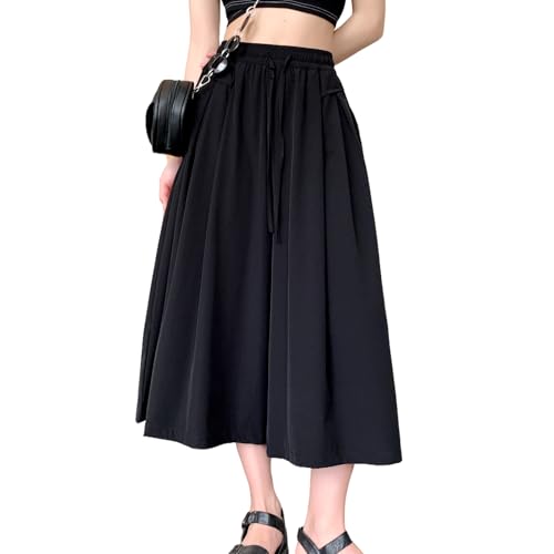 NANJUN Women's Culottes - Summer Wide Leg Palazzo Pants, High Waist with Pockets, Soft Elastic Comfortable Ice Silk Fabric.