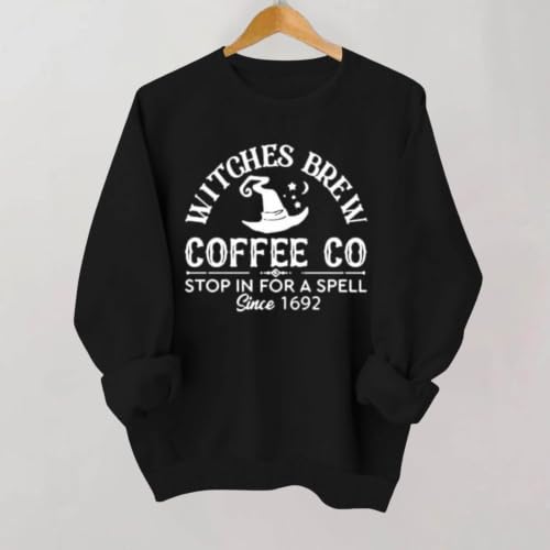 Halloween Sweatshirts for Women Witch Brew Coffee Loose Crewneck Shirts - image 6