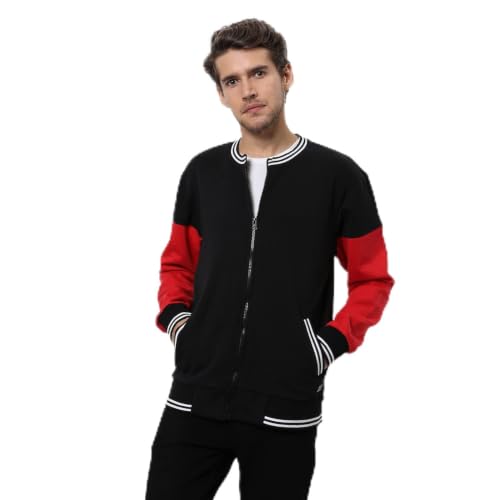 Veste en coton homme noir rouge veste mi-saison confortable XL