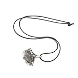 CALLARON Collar de Ginkgo Biloba de Plata, Colgante Largo Étnico, Joyería para Mujer y Niñas, Cadena de Plata de Ley, Collar Elegante para Fiesta y Uso Diario