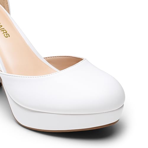 Image of DREAM PAIRS Women's Platform Chunky Closed High Heels | Comfortable 0.79 inch Platform and 3.94 inch Closed Toe Heel Block Ankle Strap Dress Bridal Party Wedding Shoes