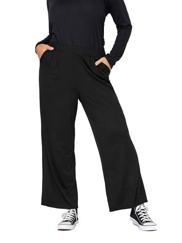 Yours Curve Pleated Wide Leg Stretch Trousers - Women's - Plus Size Curve Black