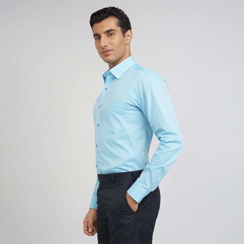 Image of Raymond Men's Pure Cotton Structure Pattern Slim Fit Semi Cutaway Collar Full Sleeve Formal Shirt