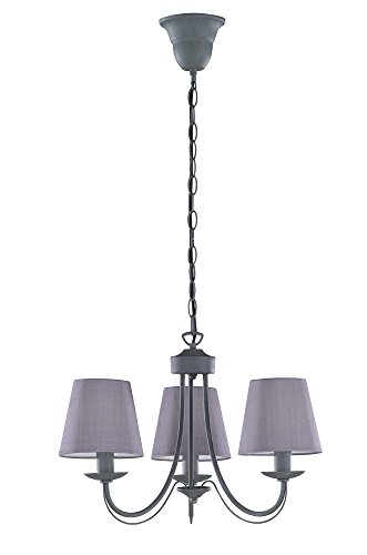 TRIO, Lustre, Cortez 3xE14, max.28,0 W Tissu, Gris, Corps: metal, Couleur beton Ø:47,0cm, H:150,0cm IP20