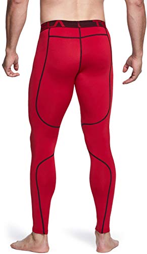 TSLA Men's Thermal Compression Pants, Athletic Sports Leggings & Running Tights, Wintergear Base Layer Bottoms, Heatlock Athletic(yup53) - Red, Small