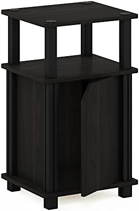 Furinno 3-Tier End, Side Table, Nightstand with Door, Engineered Wood, Espresso/Black, 1-Pack