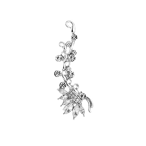 1 Pc Ear Cuffs Ear Clips Non Piercing Earrings Hoop Cartilage Ear Clips Set Cartilage Clip On Wrap Earring Set for Men Women Crystal Ear Cuffs (flowers, silver)