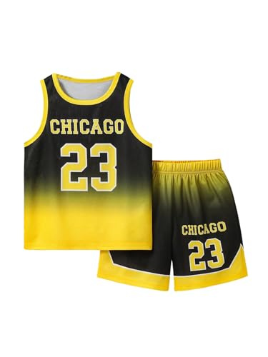Boy's 2 Piece Basketball Sets Number Graphic Sleeveless Mesh Jersey Tank Tops and Running Shorts